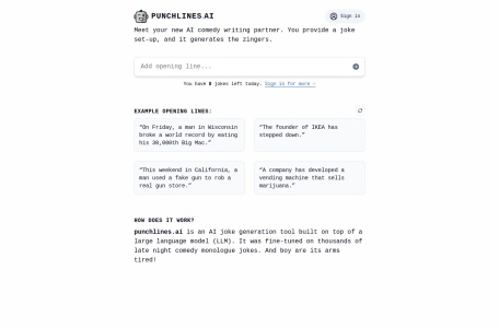 punchlines.ai :: GPT joke writing官网 – 基于AI的搞笑素材生成工具
