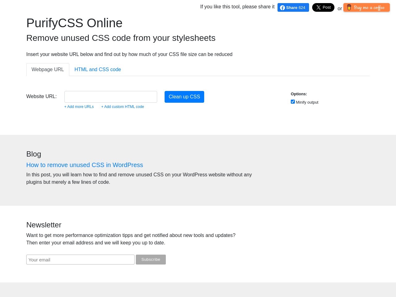 PurifyCSS Online官网 – 在线移除未使用的CSS工具