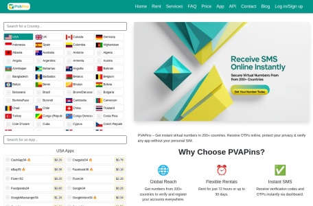 PVAPins 短信接码平台