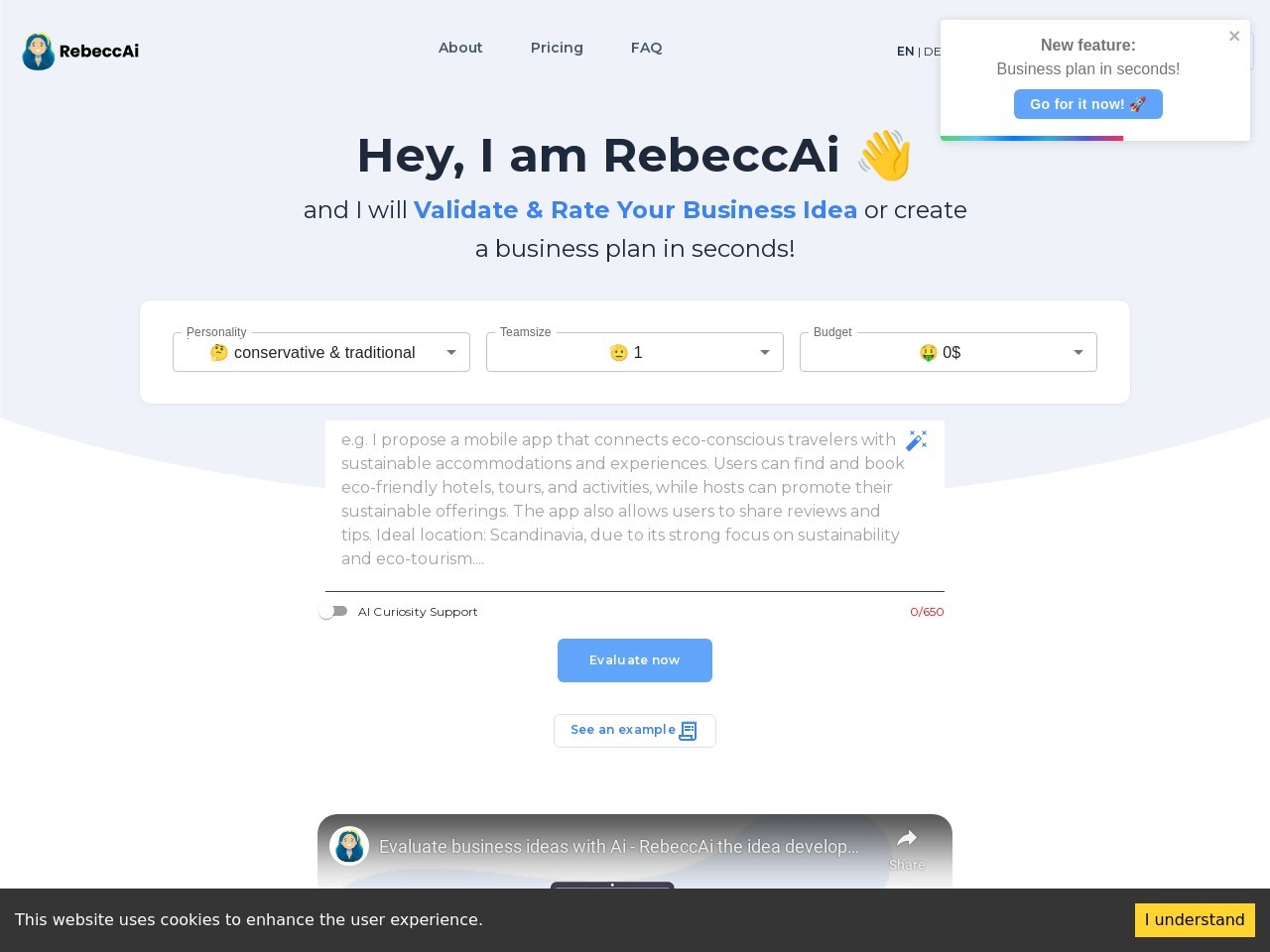 RebeccAI官网 – AI驱动的商业创意评估工具