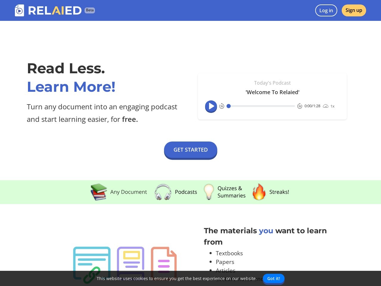 Relaied官网 – 将文档转化为播客对话