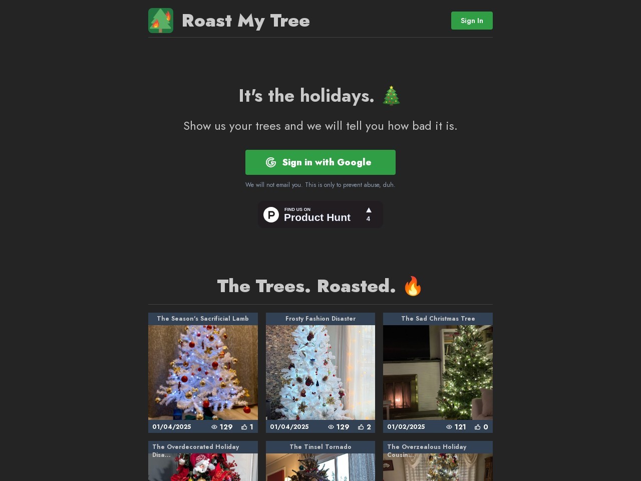Roast My Tree官网 – 轻松搞笑的圣诞树点评平台