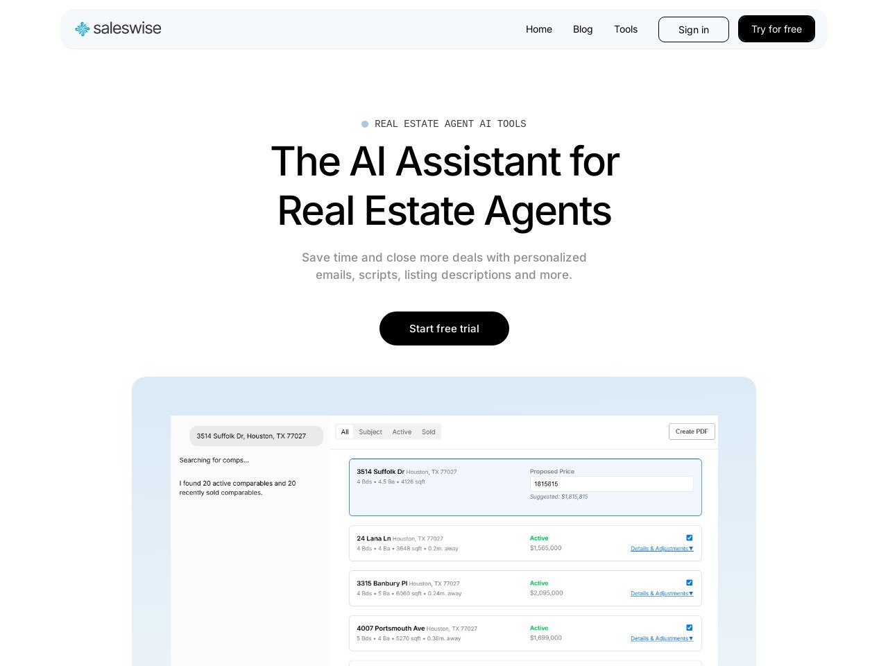 Saleswise | AI Tools for Real Estate Agents官网 – 专为房地产经纪人设计的AI平台