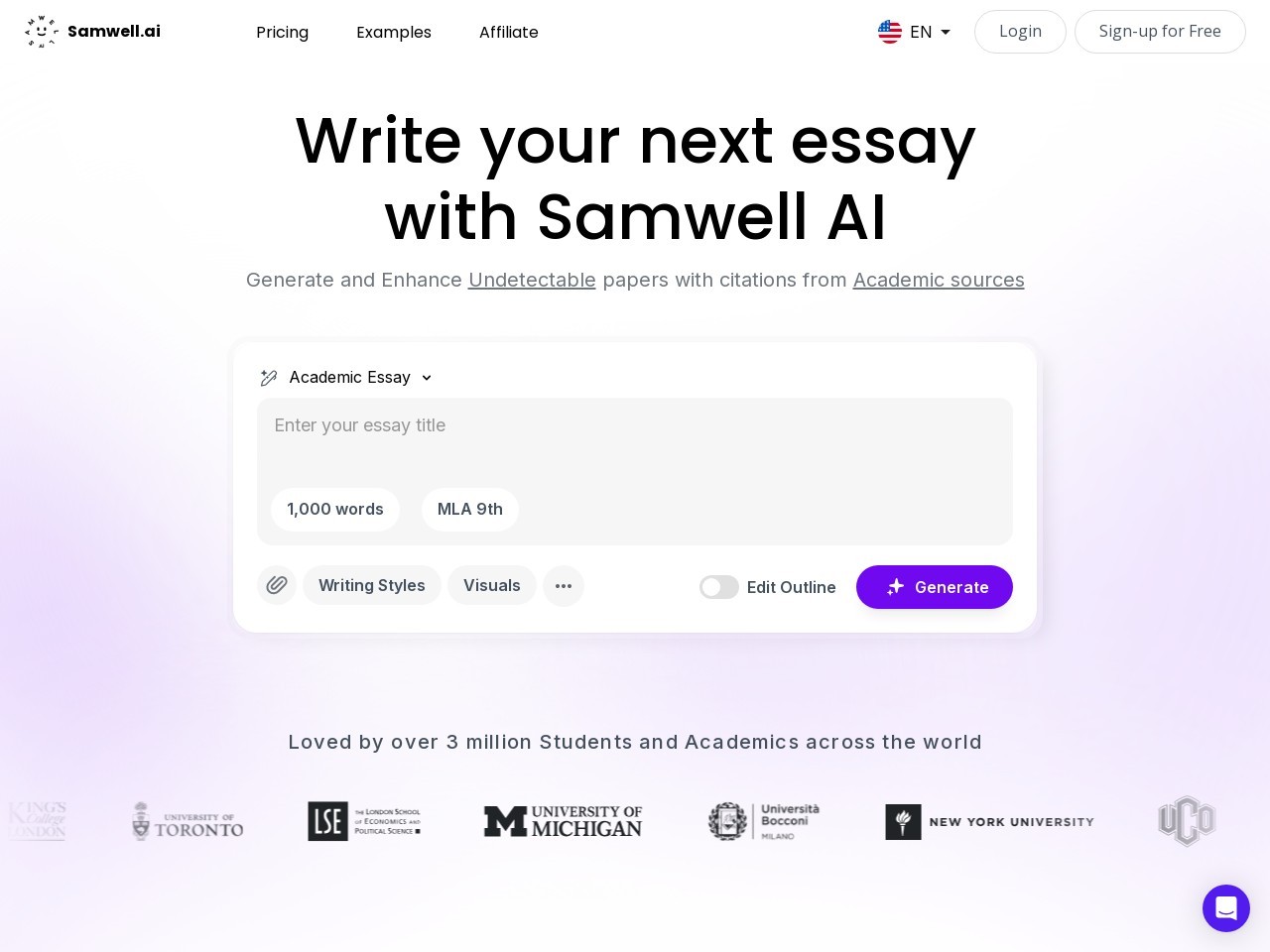Samwell.Ai官网 – 用AI简化学术写作