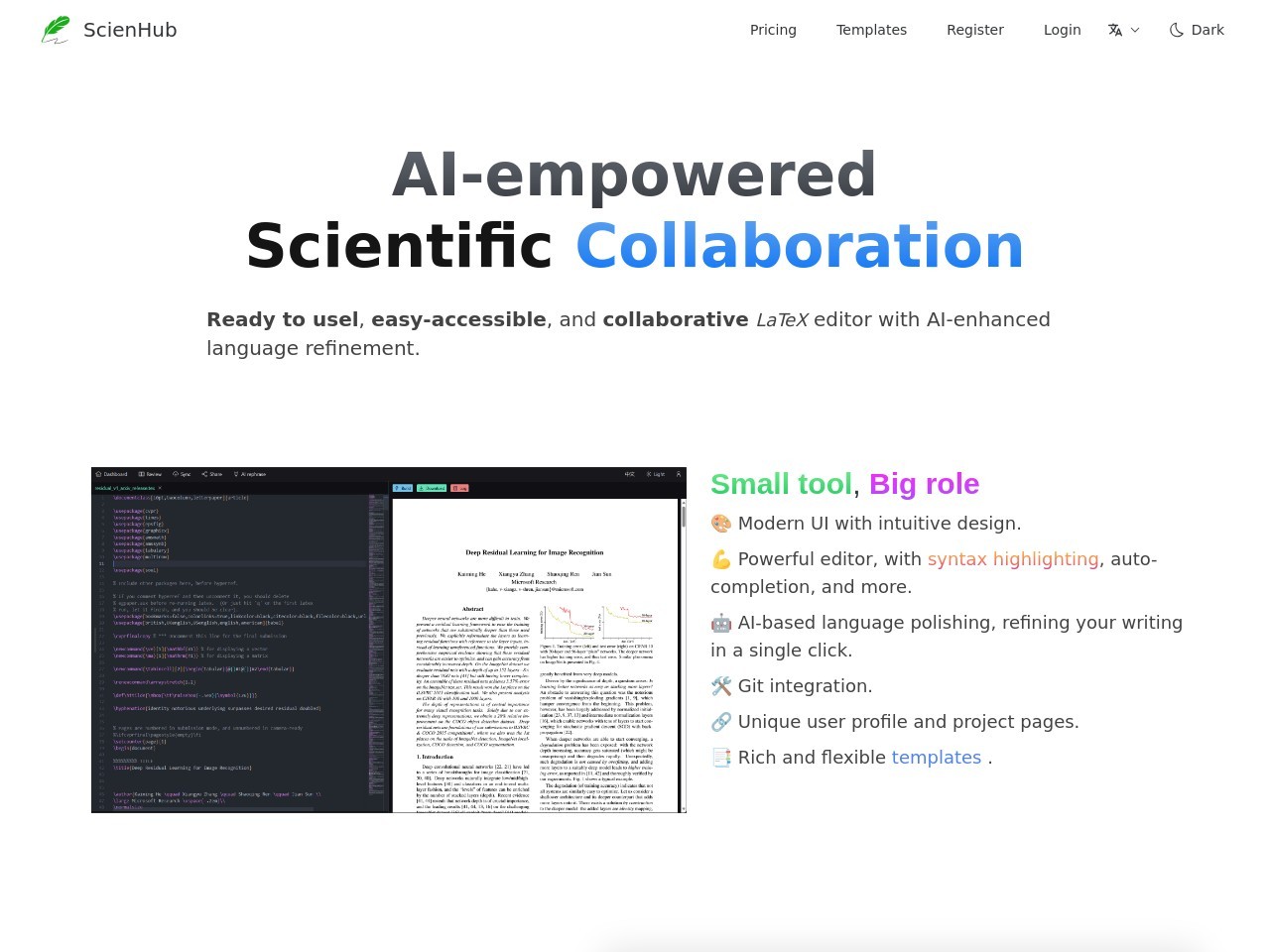 ScienHub官网 – AI 助力的 LaTeX 合作平台