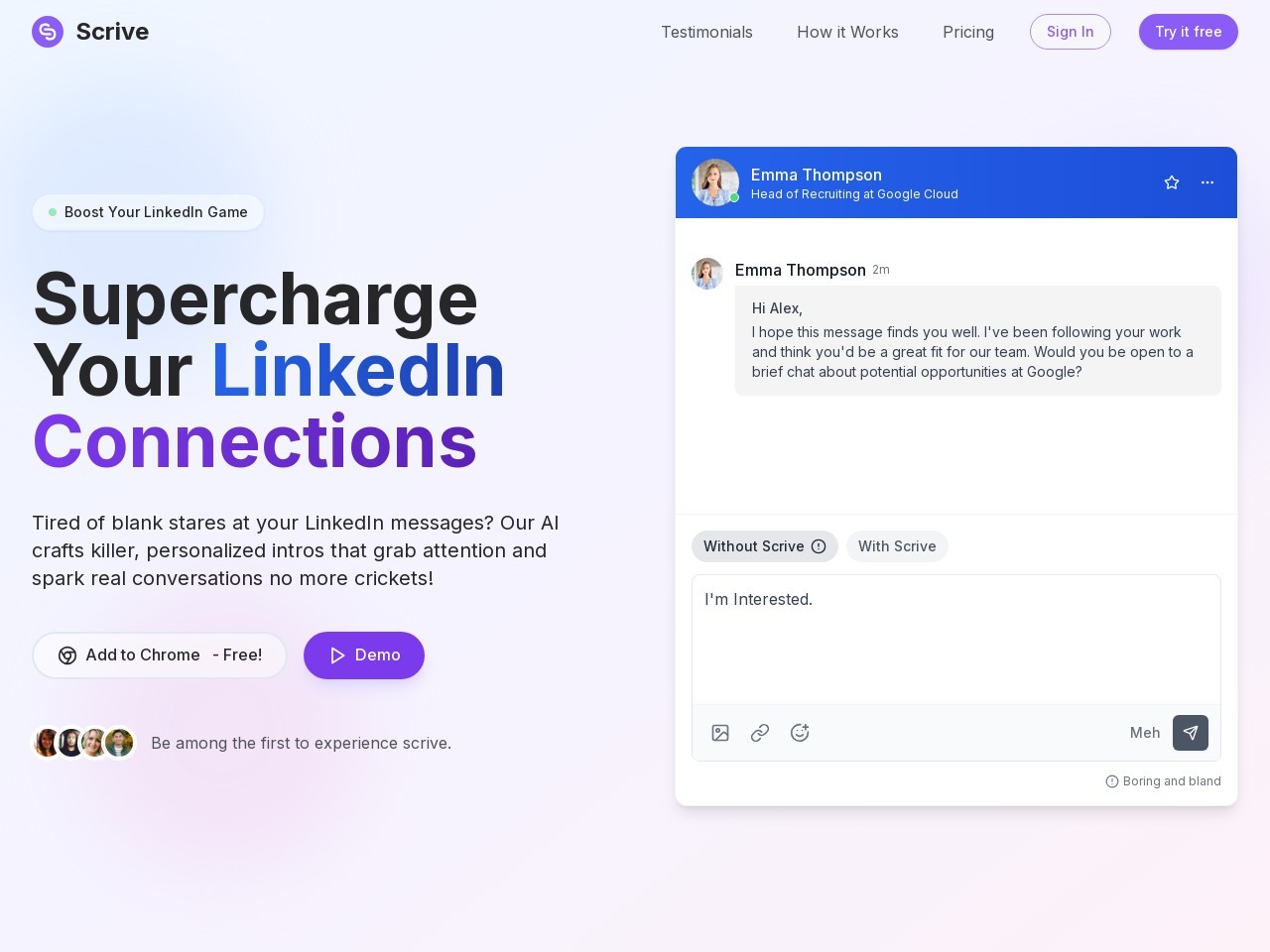 Scrive官网 – 优化LinkedIn消息的Chrome扩展