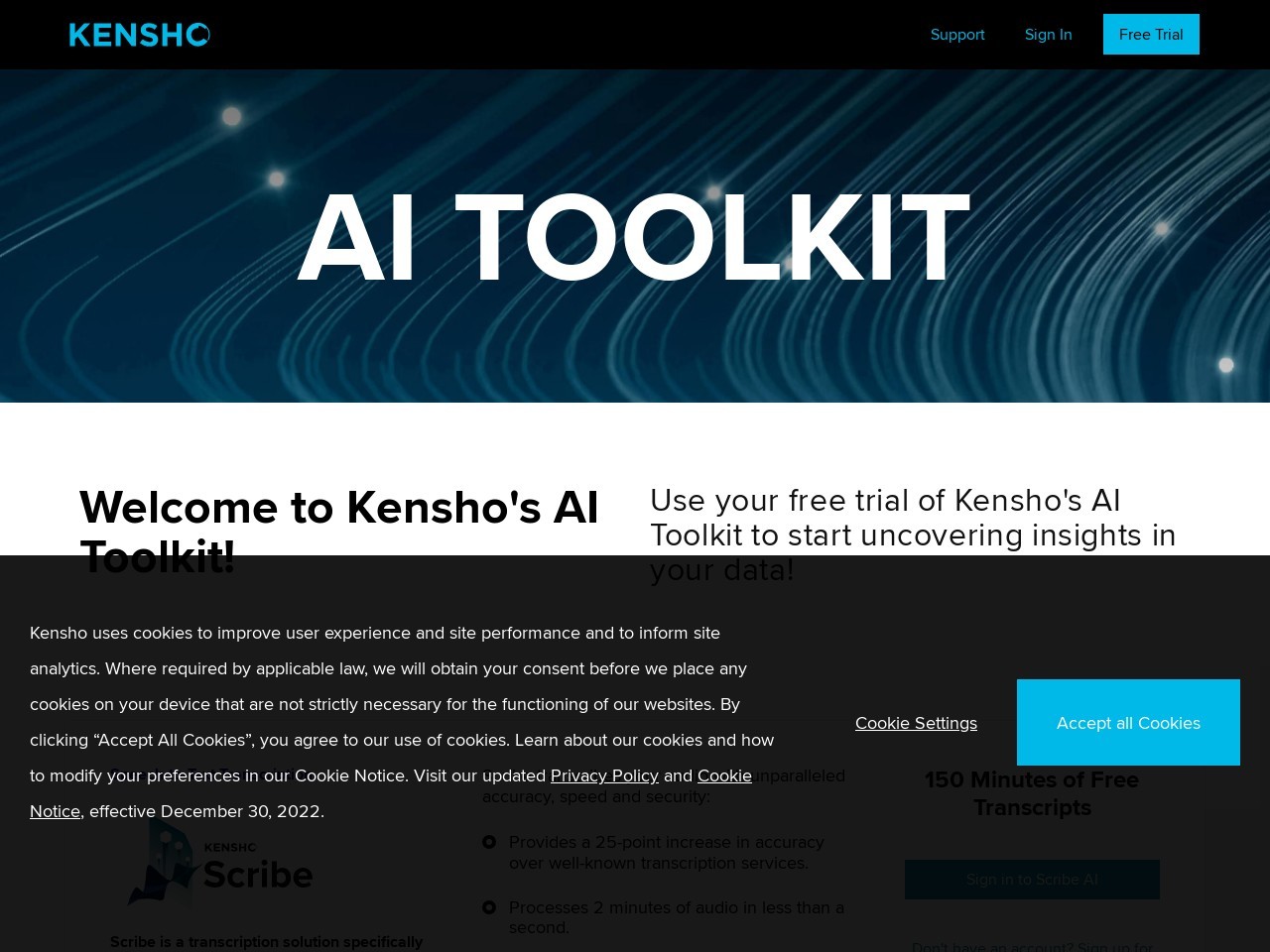 Kensho Scribe Transcription官网 – AI工具包，提供行业解决方案
