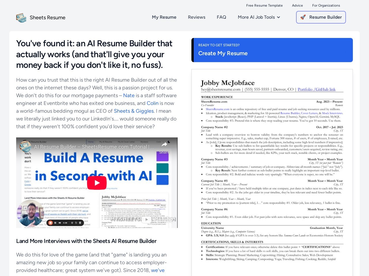 Sheets AI Resume Builder官网 – 免费AI简历生成工具