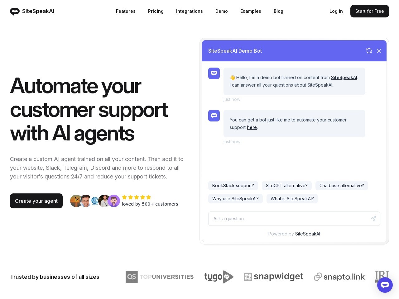 SiteSpeakAI官网 – 为网站提供定制化AI聊天助手