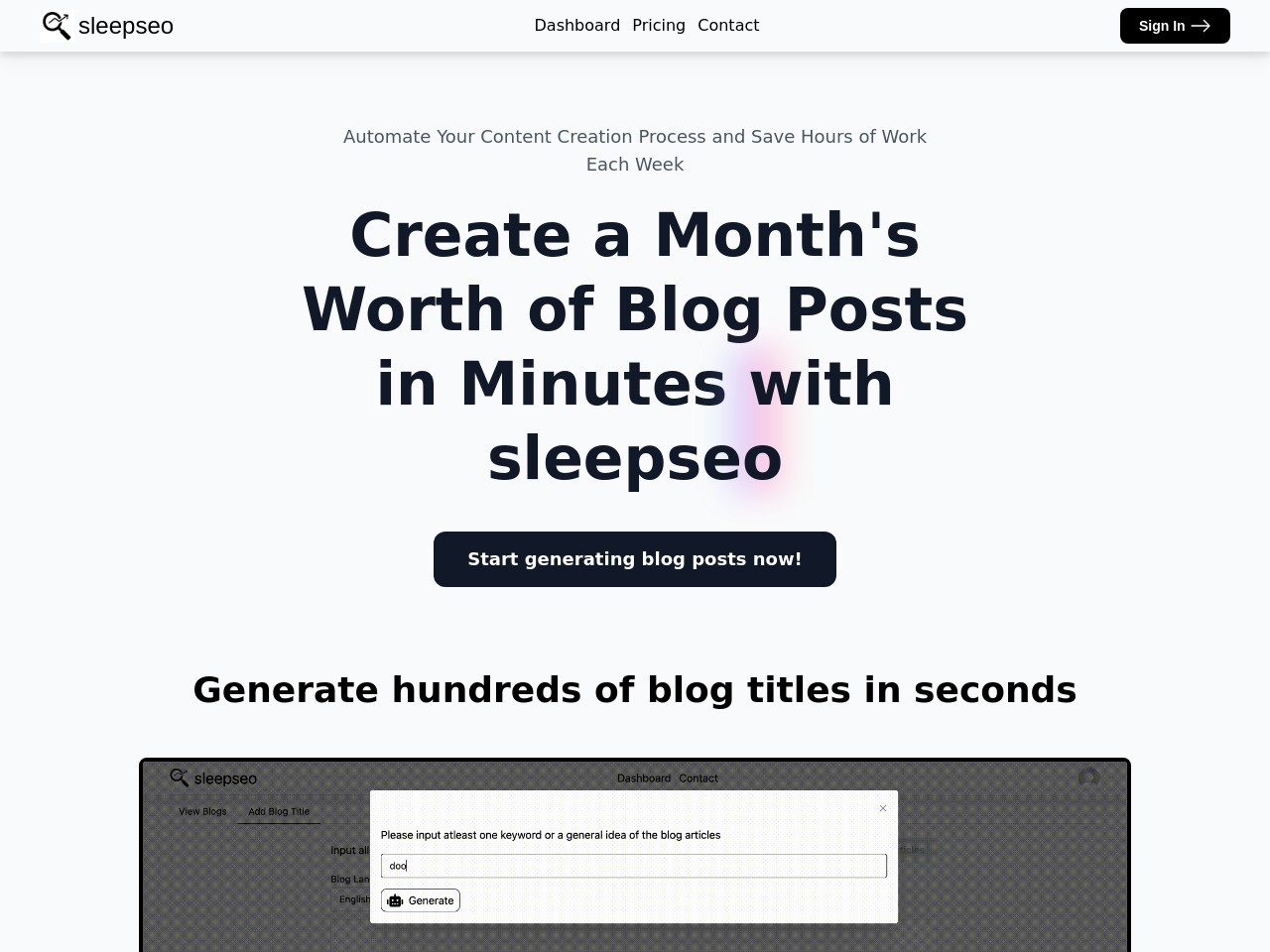 SleepSeo官网 – 一个高效的SEO内容生成工具