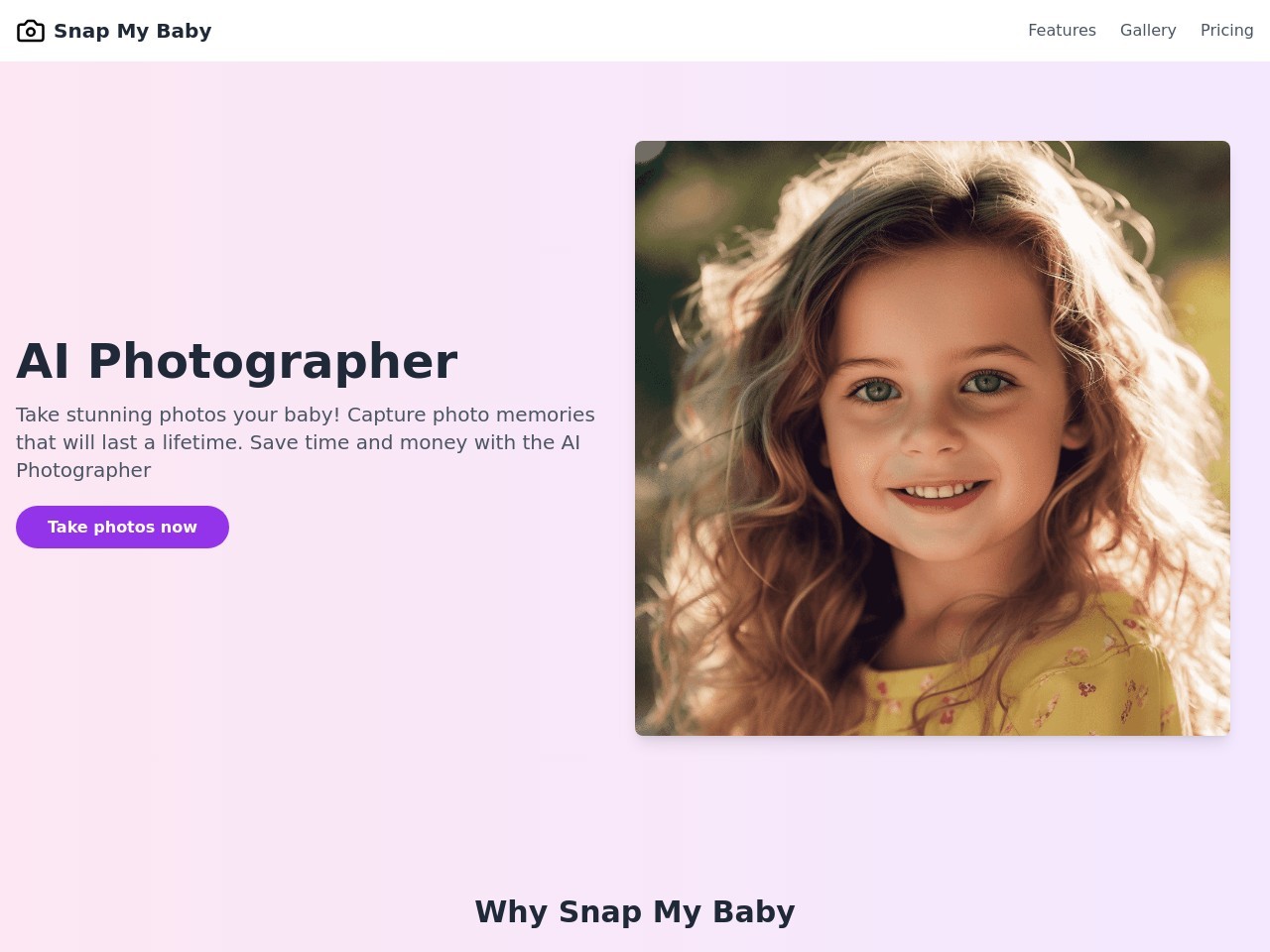SnapMyBaby官网 – AI驱动的宝宝摄影平台
