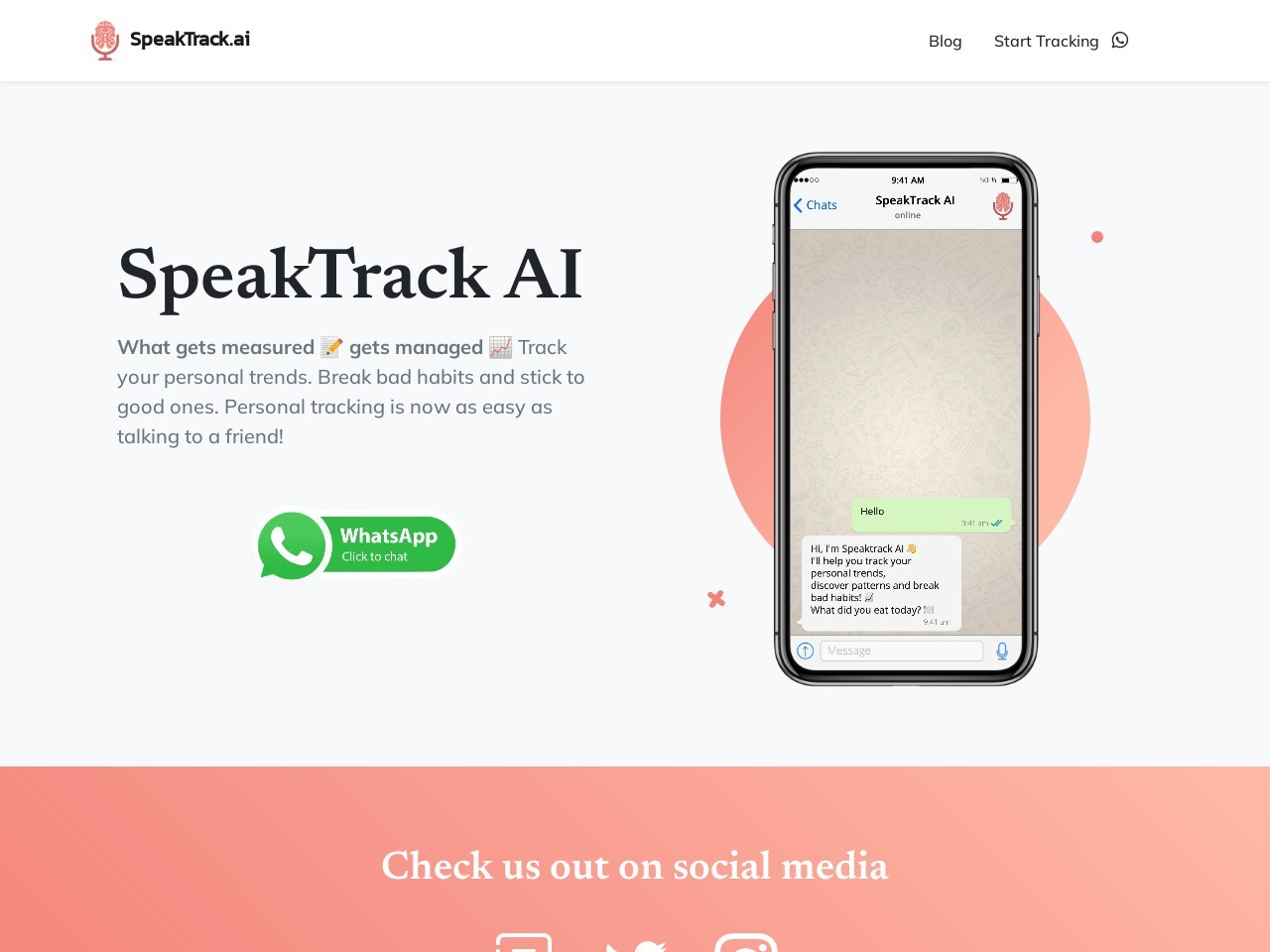 Speaktrackai官网 – 轻松通过WhatsApp记录饮食