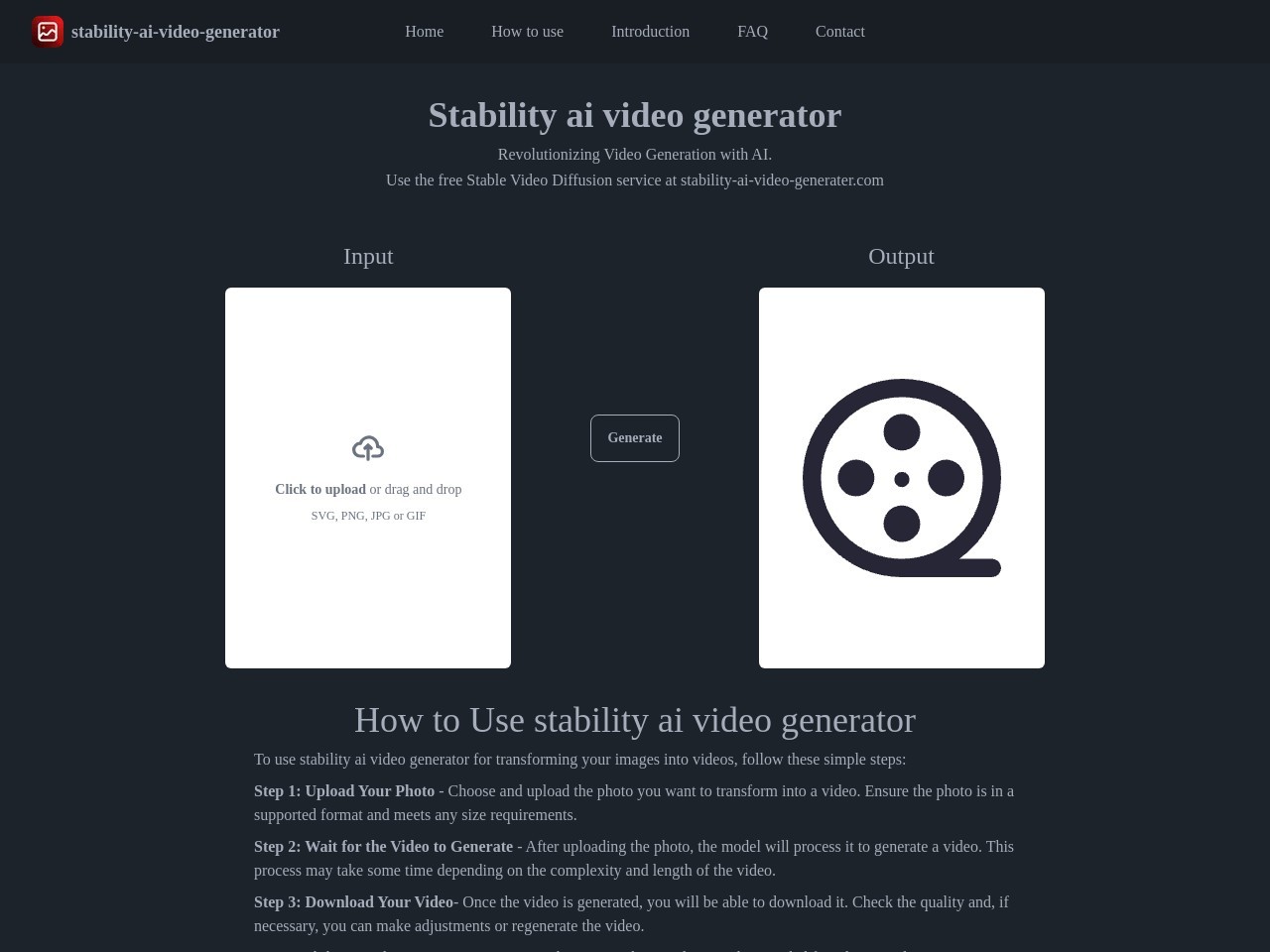 Stability ai video generater官网 – 将照片转换为视频的工具