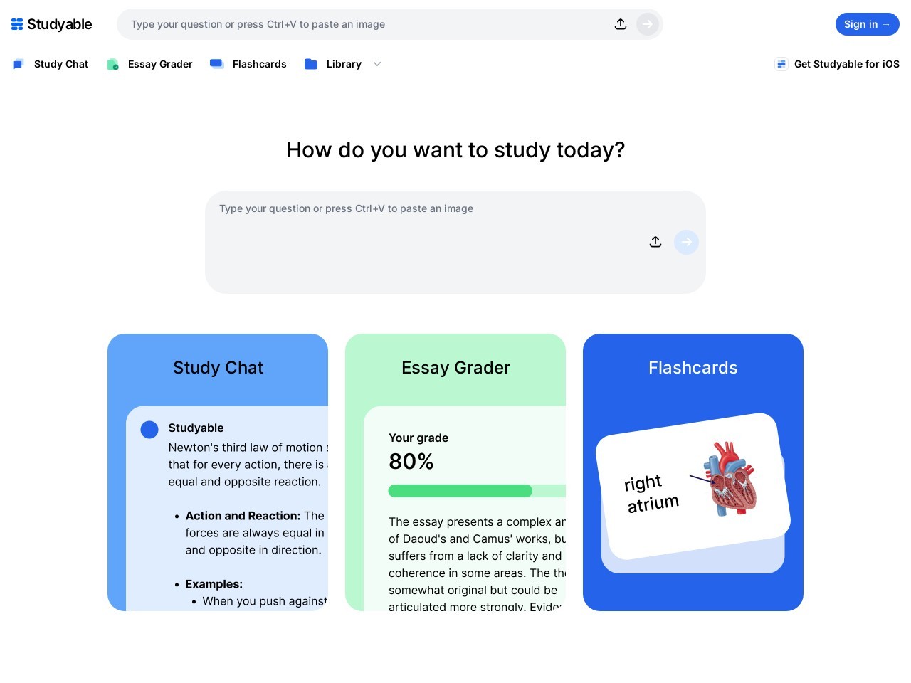 Studyable – AI Learning Tools & Flash Cards-一个免费的AI学习平台