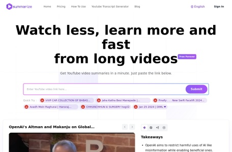 Summarize-Youtube Video Summarizer官网 – AI驱动的YouTube视频摘要工具