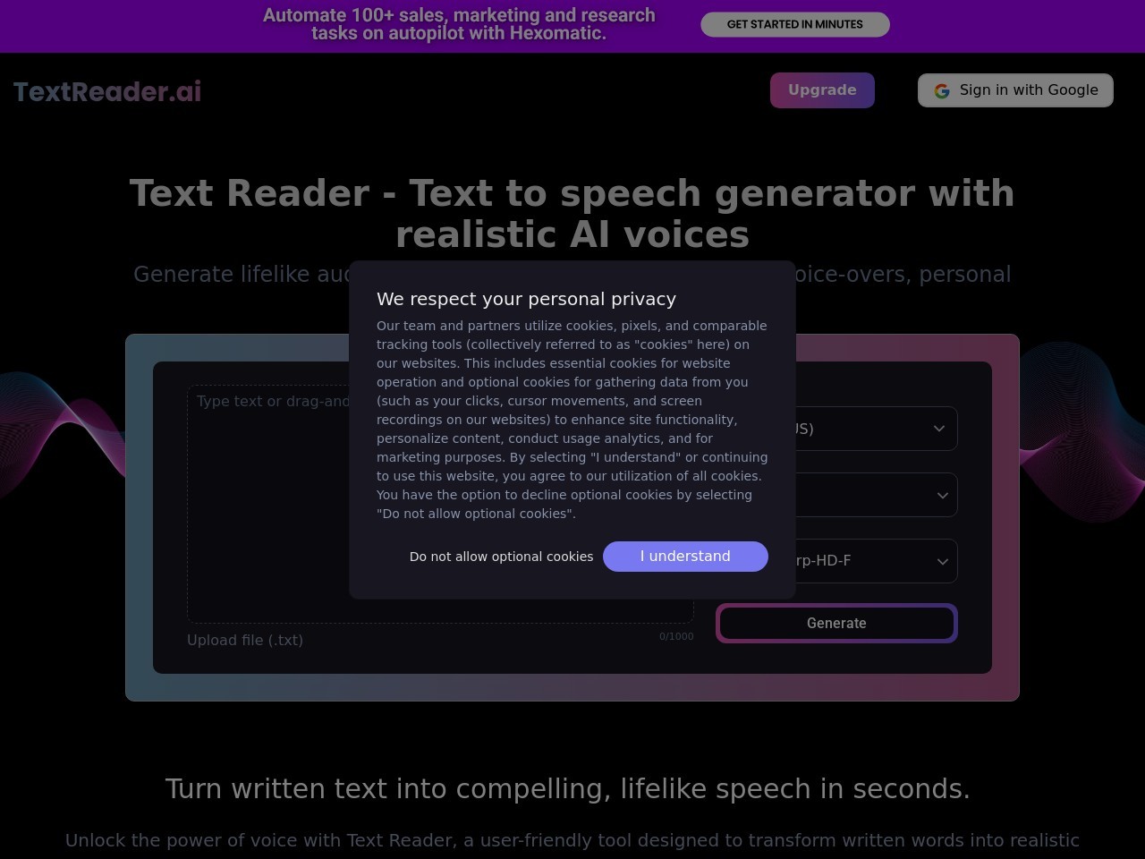 Text Reader AI官网 – 快速将文本转换为生动语音的工具