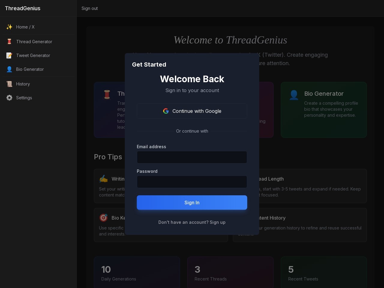 ThreadGenius官网 – 将YouTube视频转化为Twitter线程的工具
