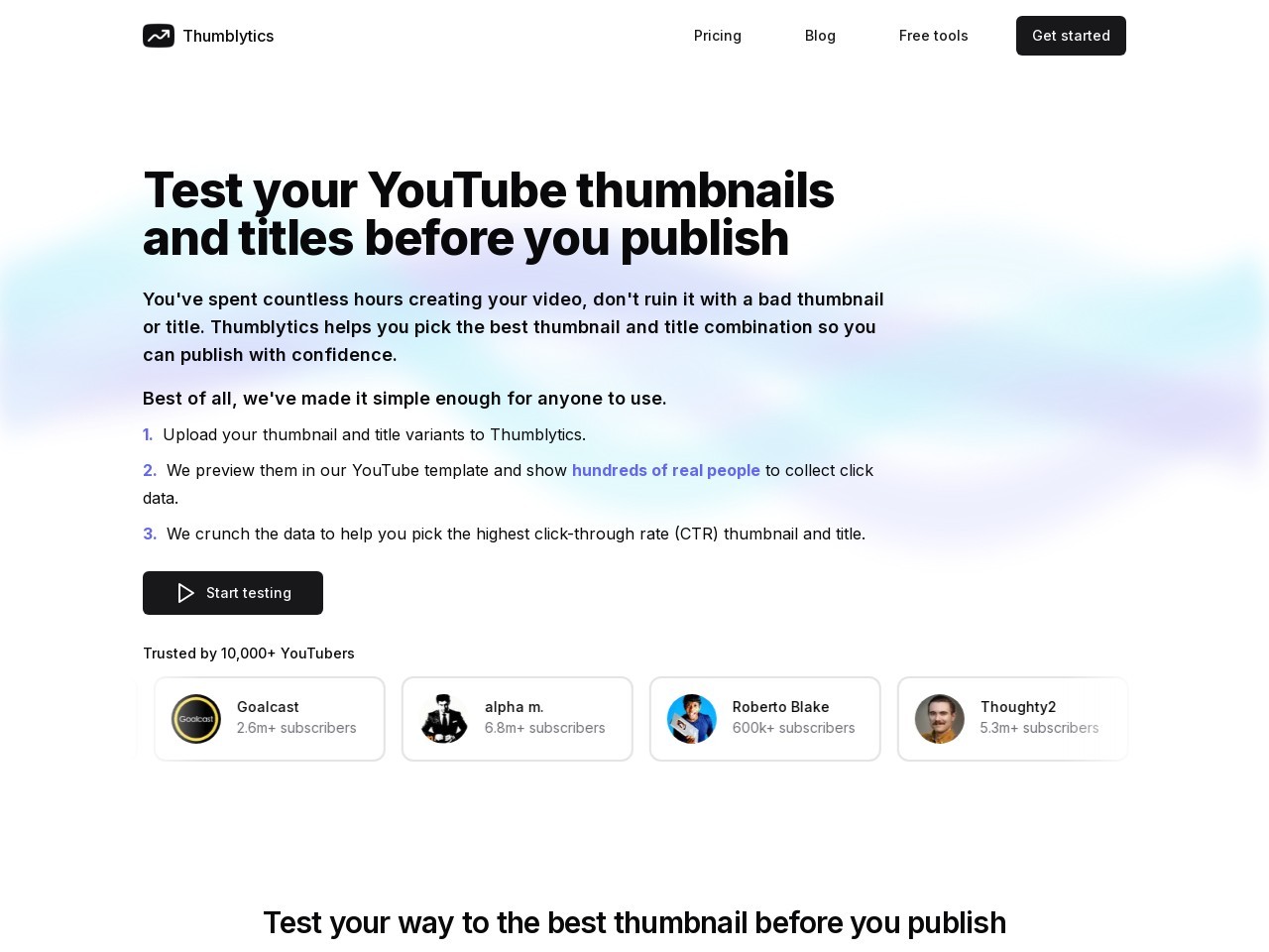 Thumblytics官网 – 测试 YouTube 缩略图和标题