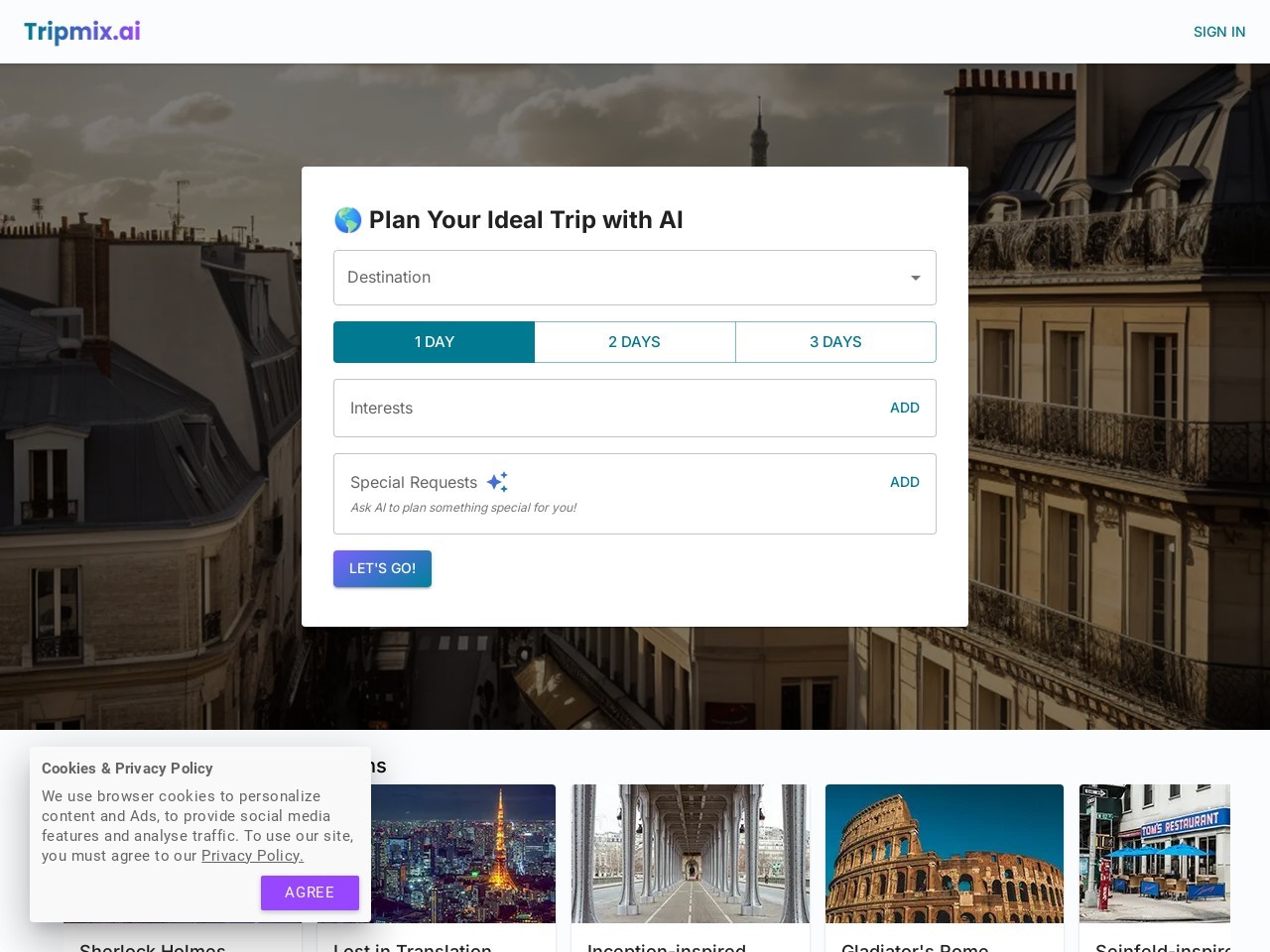 Tripmix.ai官网 – 个性化旅行规划，AI助力