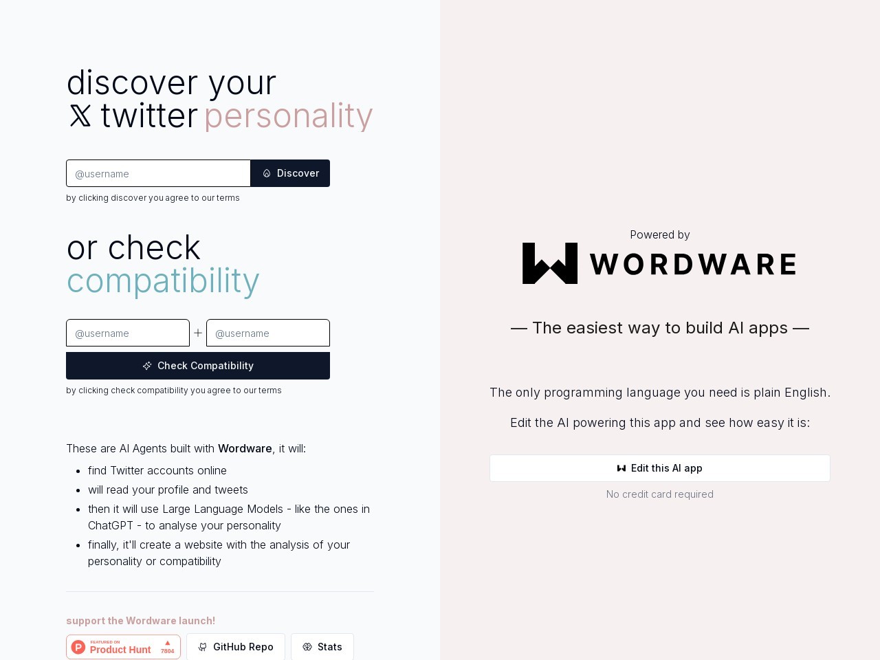 Twitter Personality – AI Agent by Wordware-分析推特，揭示个性特征