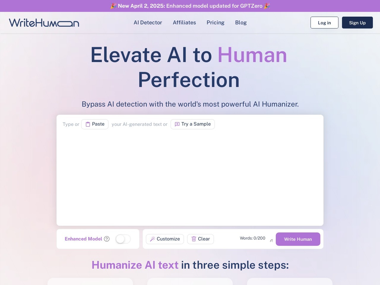 WriteHuman官网 – 将AI文本人性化，绕过AI检测。