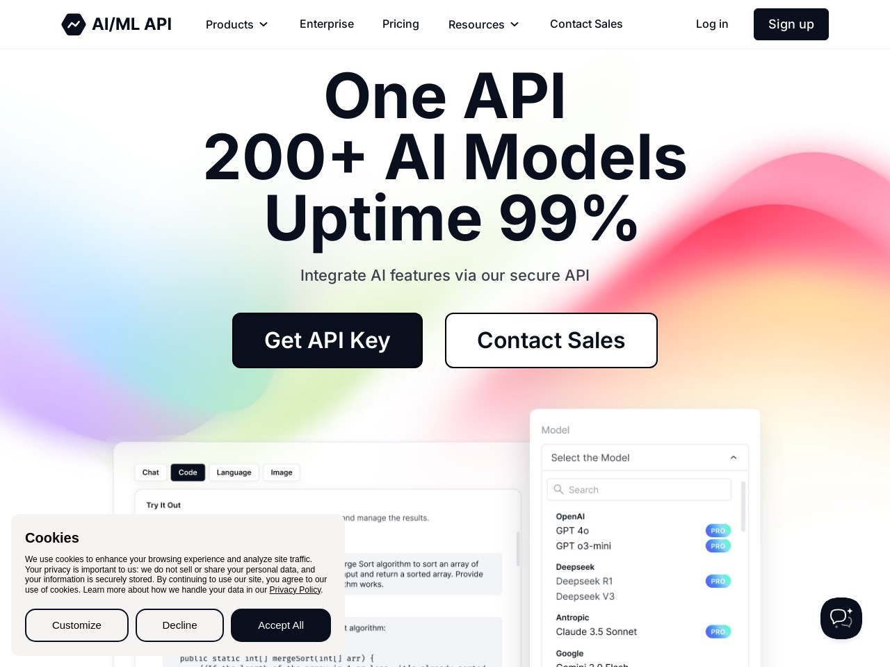 AI/ML API官网 – 提供100多种AI模型的单一API
