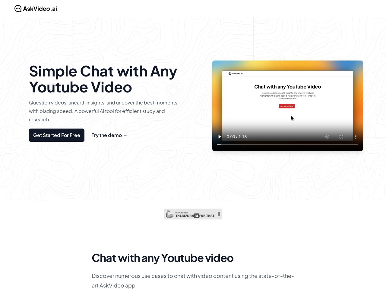 AskVideo.ai官网 – 与YouTube视频互动的在线工具