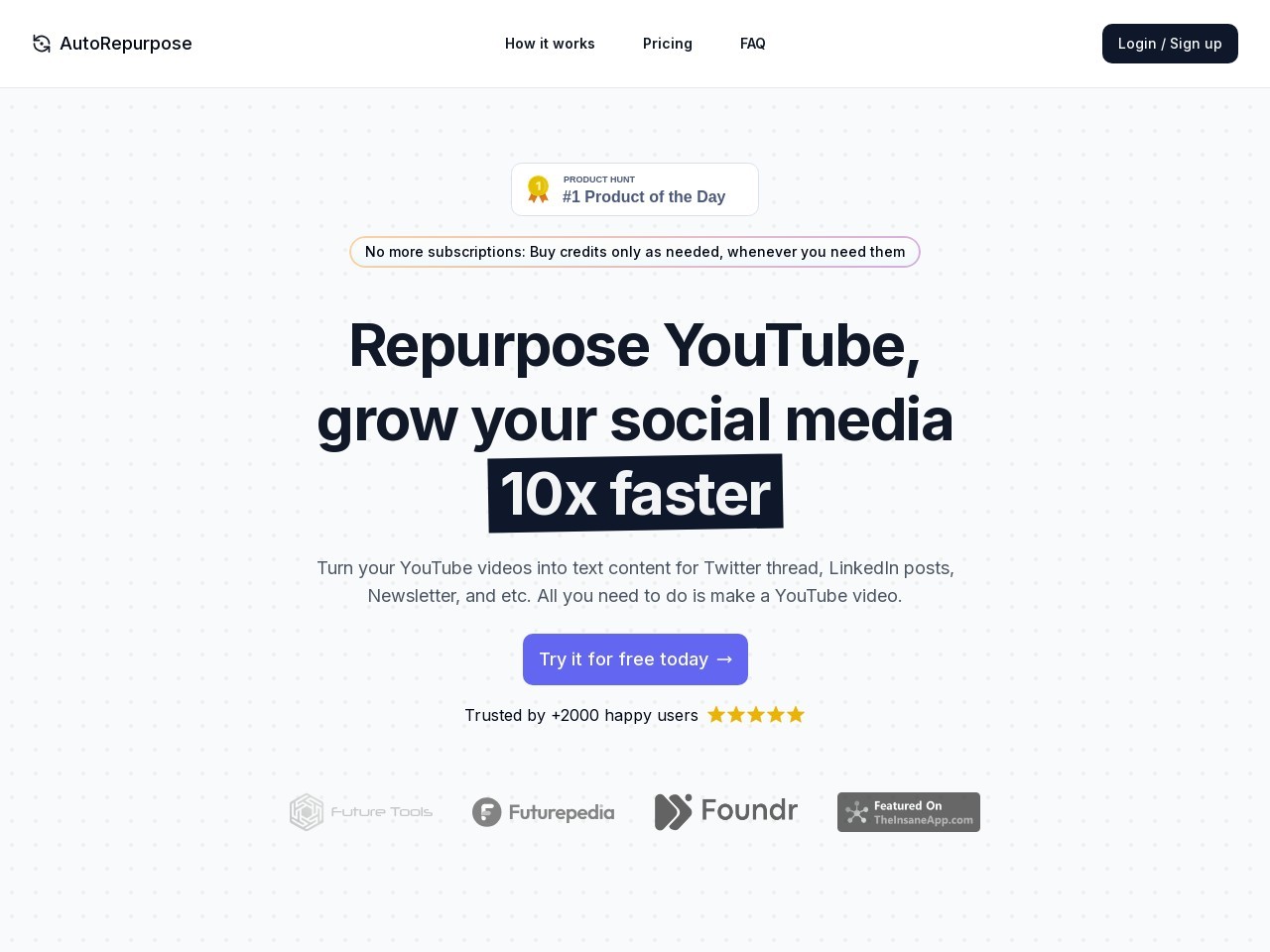 AutoRepurpose官网 – 轻松再利用YouTube视频
