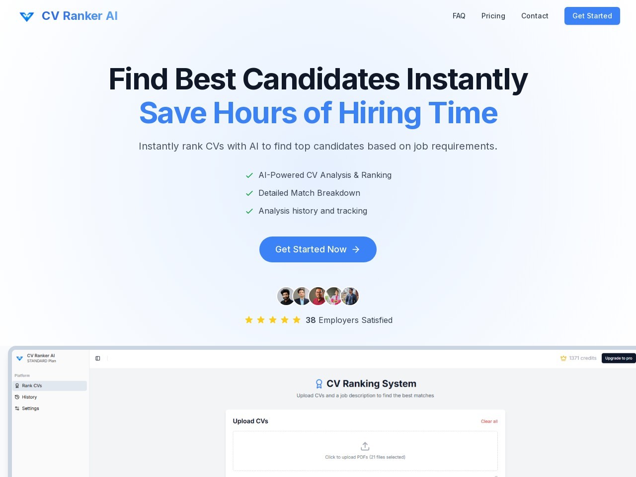 CV Ranker AI官网 – AI驱动的简历分析与排名平台