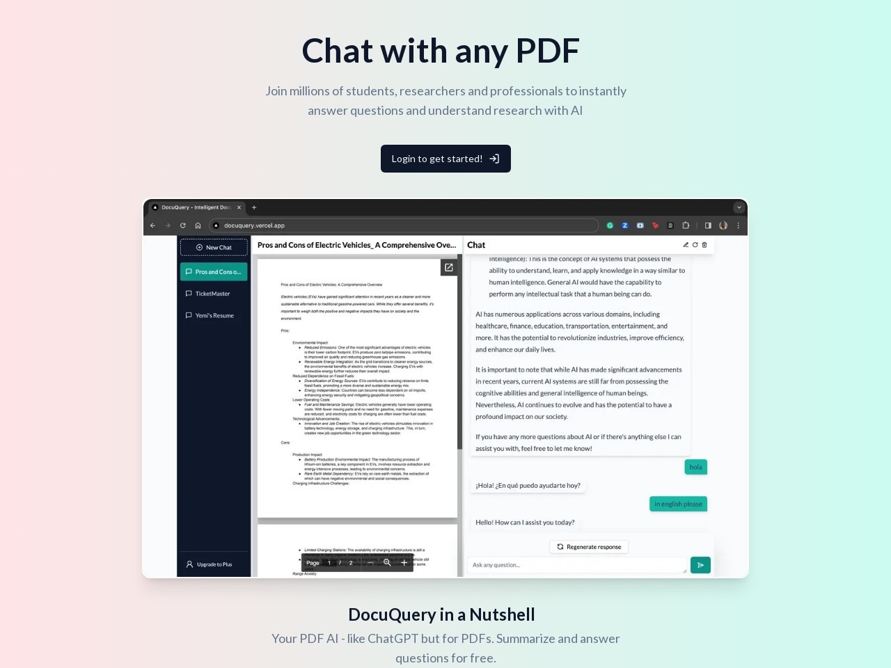 DocuQuery – Interactive Q&A; with Docs-将PDF转化为互动问答