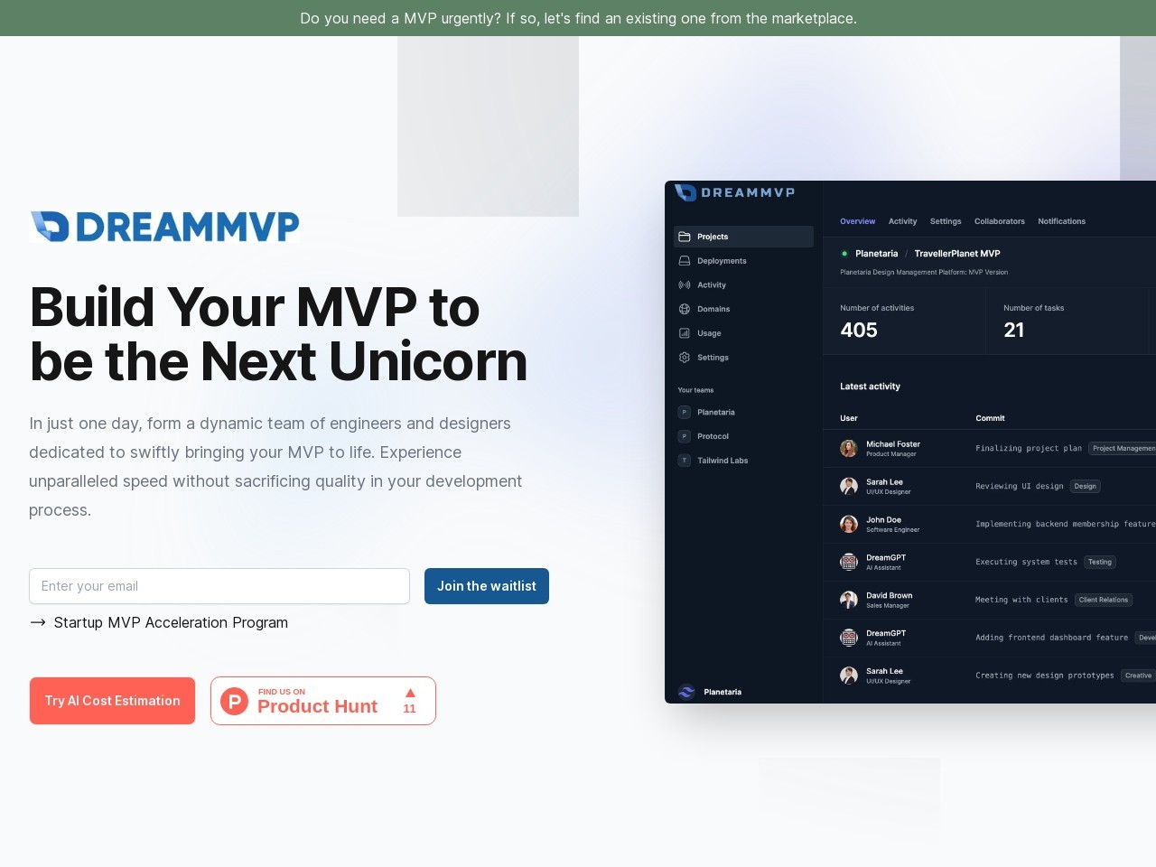 DreamMVP官网 – AI驱动的一站式MVP构建解决方案