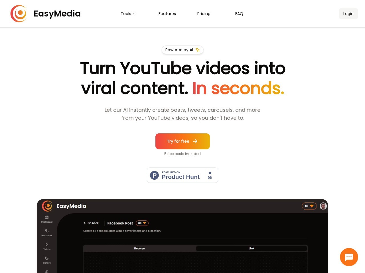 EasyMedia官网 – 将YouTube视频转化为社交媒体内容的AI工具