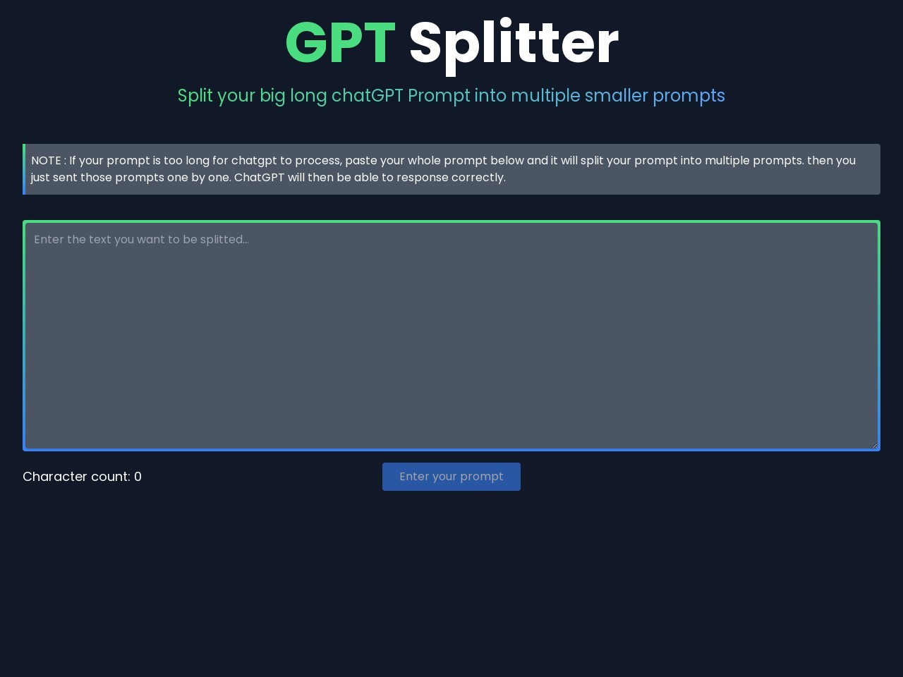 GPT Splitter官网 – 高效分割长提示的工具