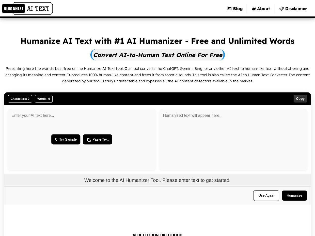 Humanize AI Text官网 – 将AI文本转化为自然语言