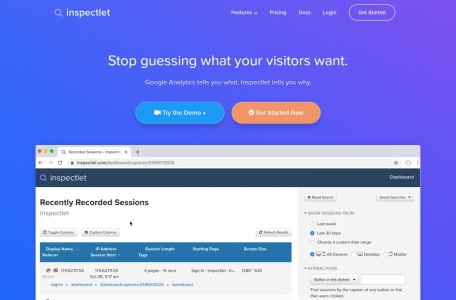 Inspectlet – Session Recording, Website Heatmaps, Javascript A/B Testing, Feedback Surveys, Error Logging, Form Analytics