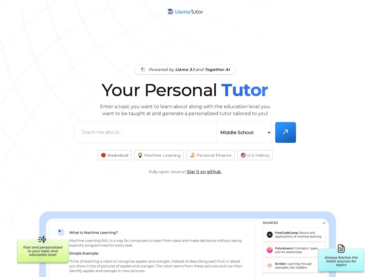 Llama Tutor – AI官网 – 基于Llama 3.1的AI私人辅导工具