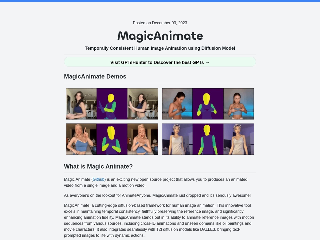 MagicAnimate Playground官网 – 简化动画制作的开源项目