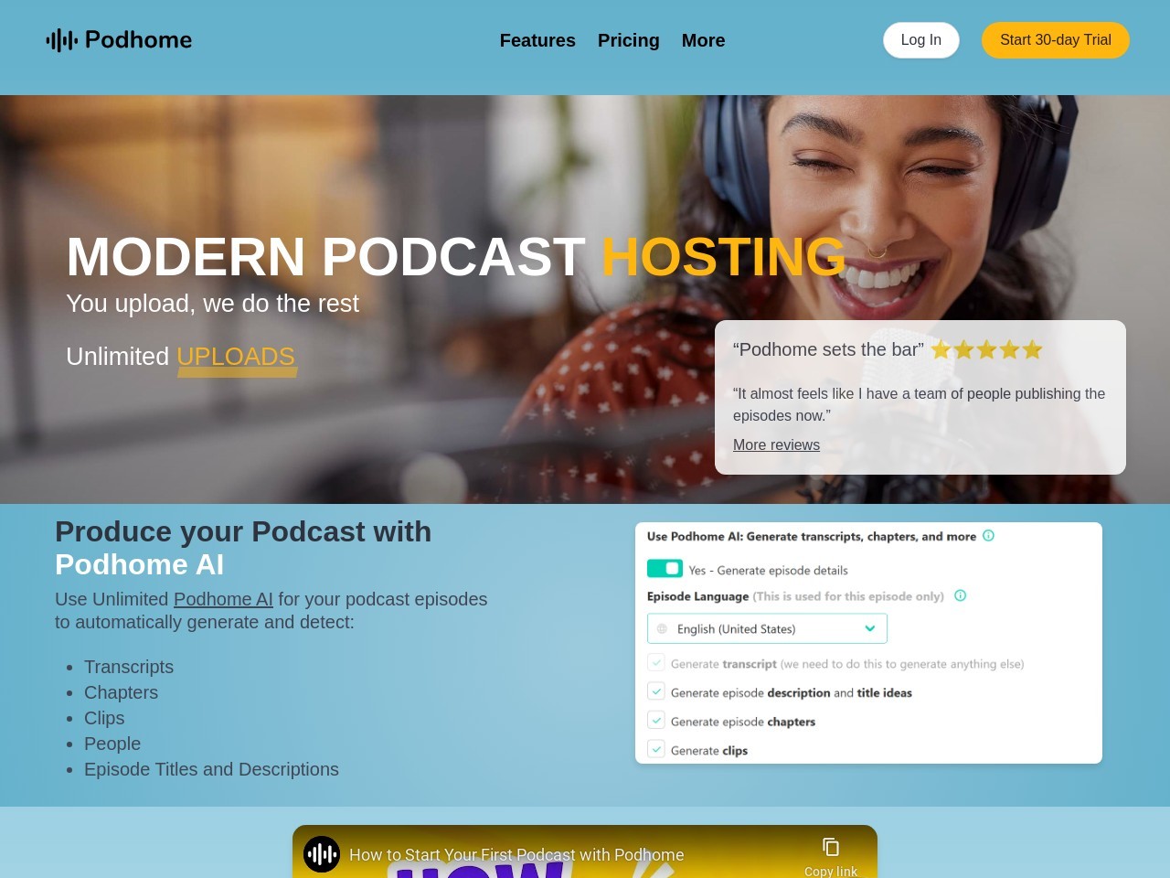 Podhome官网 – 无限播客托管与智能工具