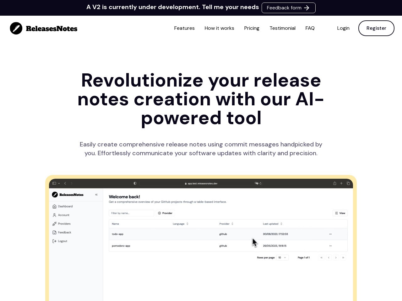 Releases Notes官网 – 简化软件发布说明的AI工具