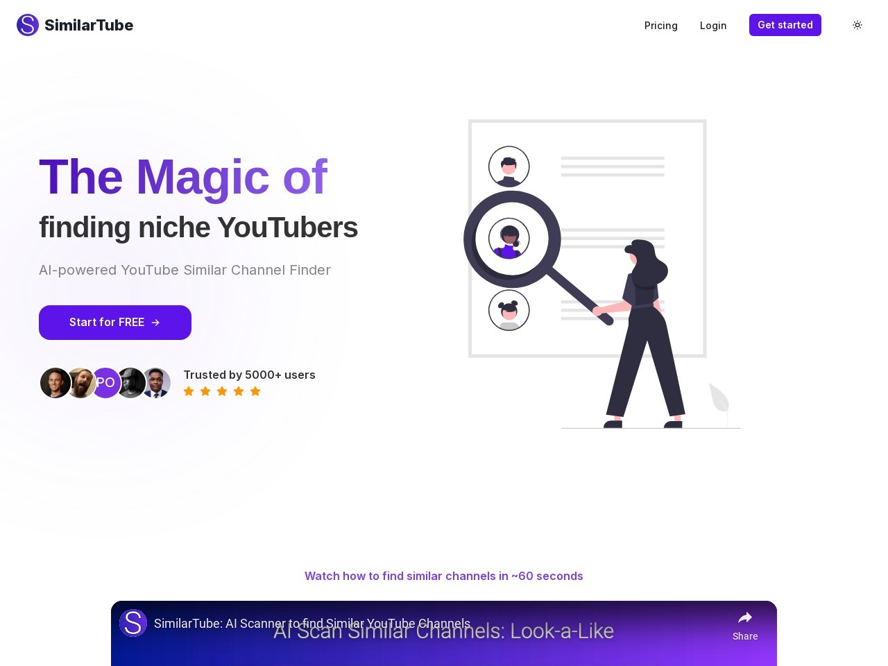 SimilarTube官网 – AI驱动的YouTube频道搜索工具