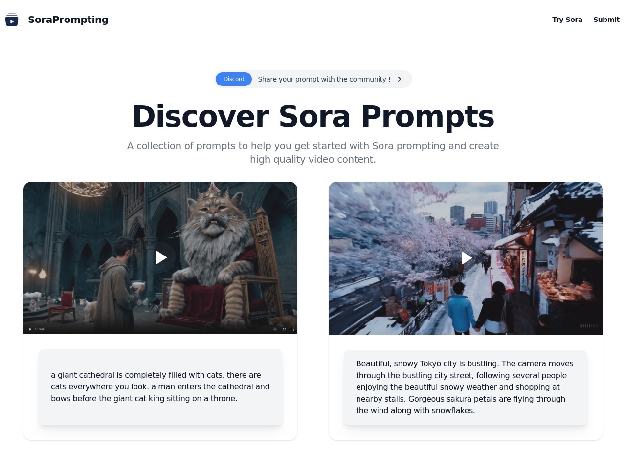 Sora Prompting官网 – 创意与视频内容创作结合的平台