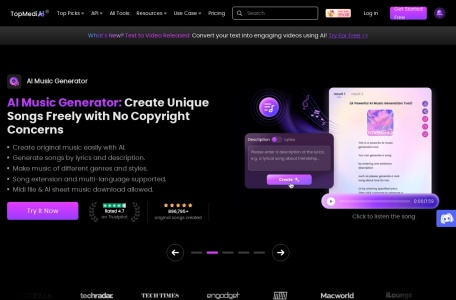 TopMedi Ai：几秒钟文本转3200 种 AI 语音-免费在线的AI语音生成器