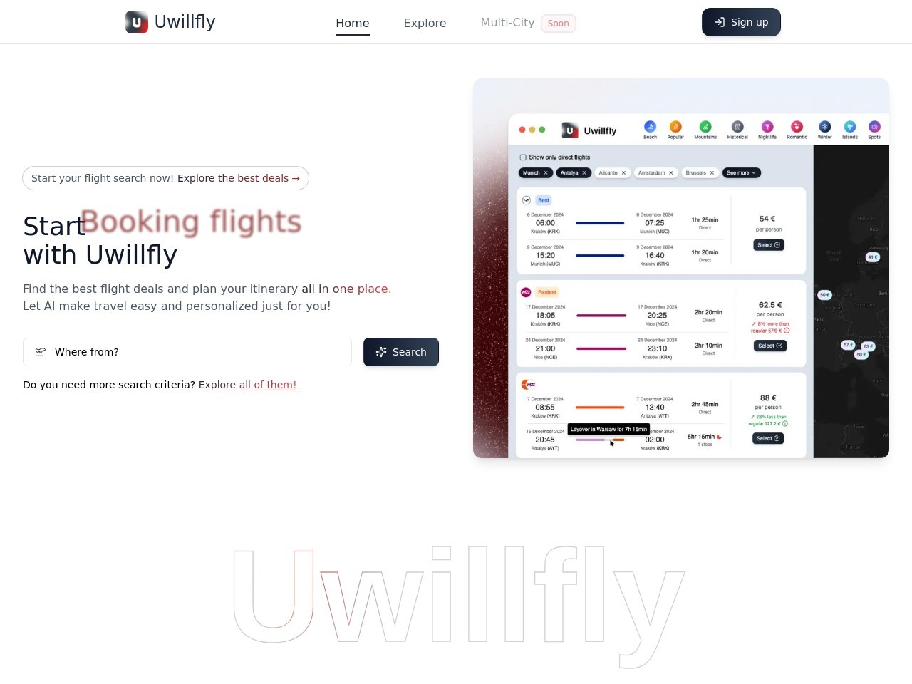 Uwillfly官网 – 个性化的航班搜索引擎