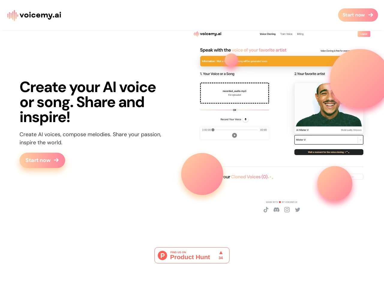 voicemy.ai官网 – 通过AI创建个性化声音和歌曲