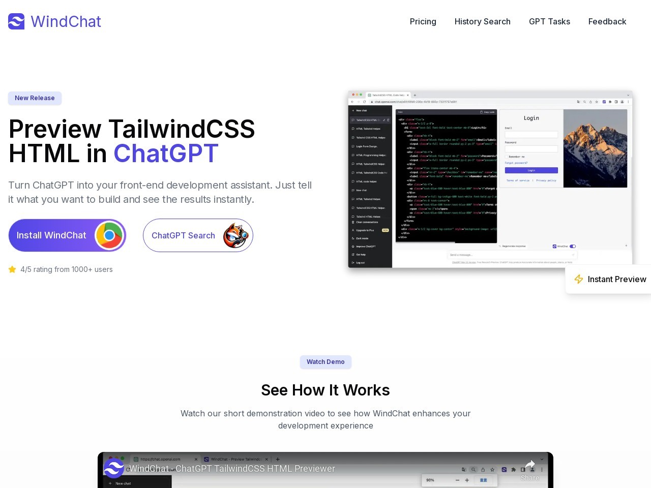 WindChat官网 – 即时预览Tailwindcss HTML的工具